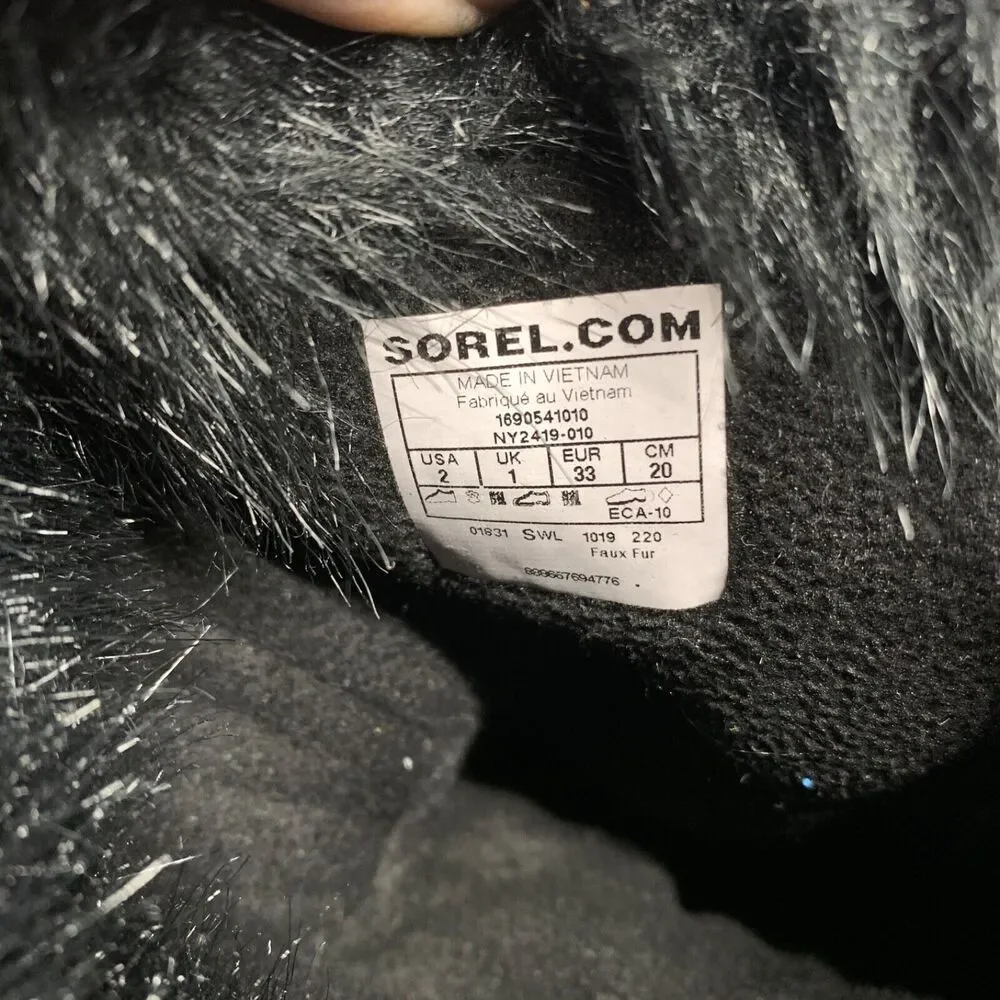 SOREL Girls Youth Black Tofino II Waterproof Winter Boots Size 2‎ NY2419-010